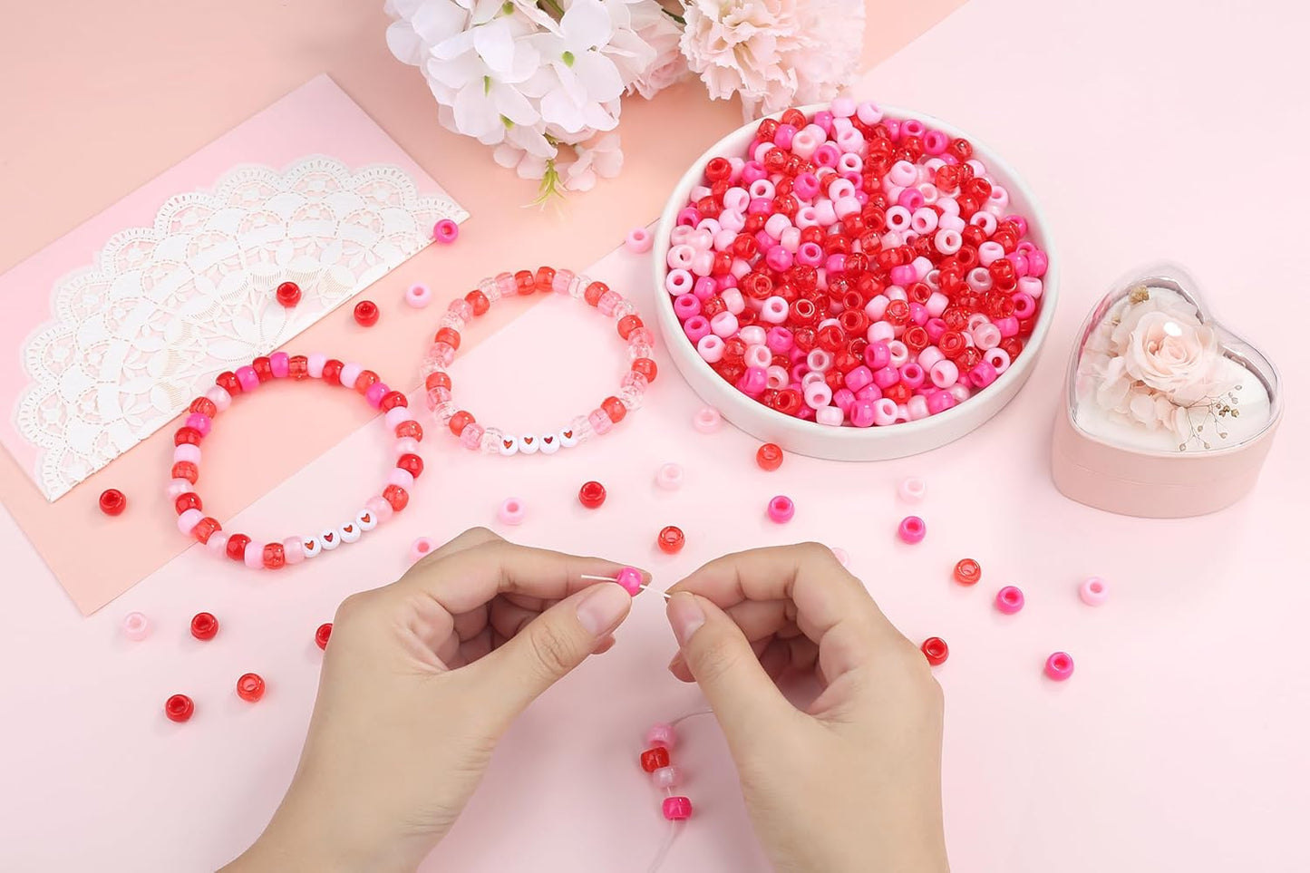 Red Pony Beads 1000Pcs 9mm Pony Beads Bulk Red Perler Beads for Friendship Bracelets Kandi Beads Hair Beads for Braids Beads for Crafts