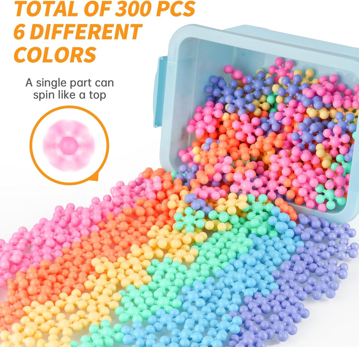 Snowflake Interlocking Building Block Educational Toy 300PCS for Kids Ages 3+, Multi-Color Solid Plastic Early Learning Creativity STEM Toy with Carrying Case Safe Material