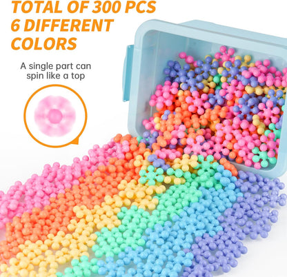 Snowflake Interlocking Building Block Educational Toy 300PCS for Kids Ages 3+, Multi-Color Solid Plastic Early Learning Creativity STEM Toy with Carrying Case Safe Material