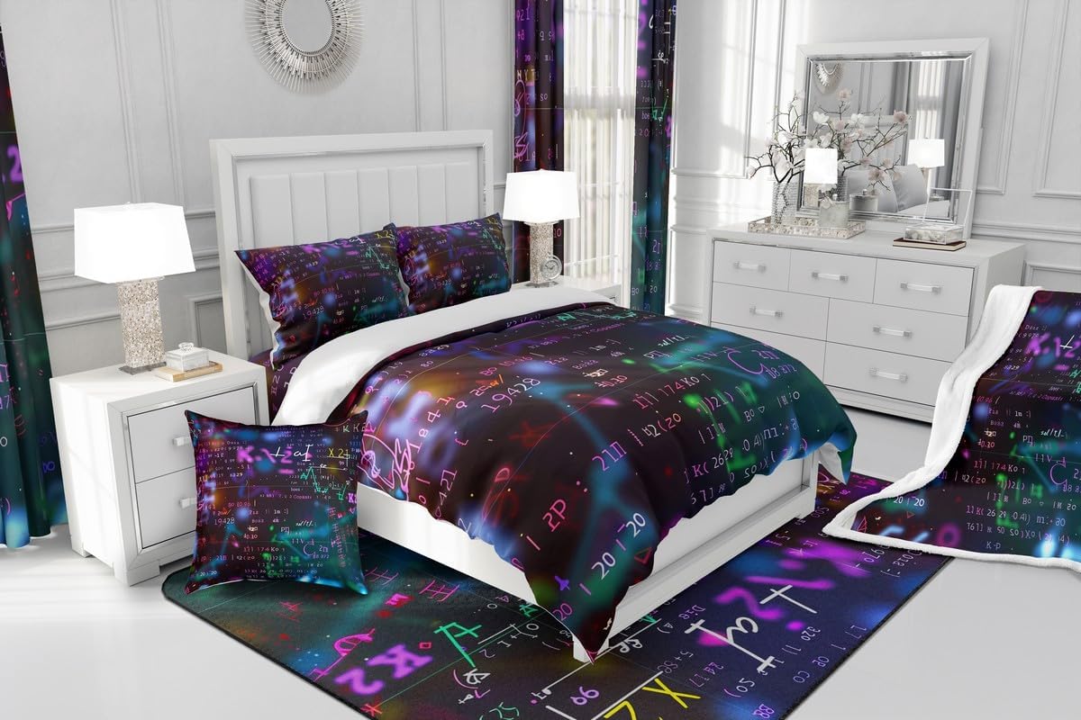 Erosebridal Chemistry Bedding Set Chemical Equation Comforter Cover for Kids Boys,Science Students Duvet Cover Test Tube Microscope Chemical Equipment Bed Set Full,Science Educational Dorm Room Decor