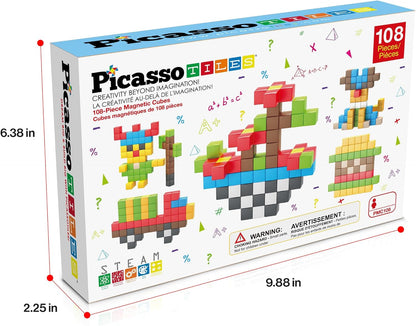 PicassoTiles 60pc Magnetic Puzzle Cube Building Set 1 Inch 3D Blocks STEM Construction Toy for Toddlers Kids Boys Girls Age 3+ Montessori Learning Travel Sensory Gift with Educational Idea Book PMC60