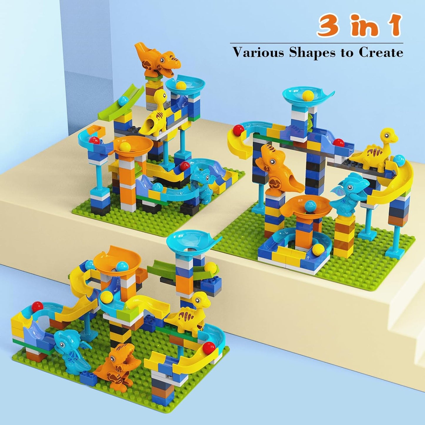Anpcso Marble Run Building Blocks for Kids Age 3-8, 128 Pcs STEM Building Bricks Set with Toss Ring Game, Educational Learning Toys for Toddlers Boys Girls Gifts- Compatible with All Major Brands