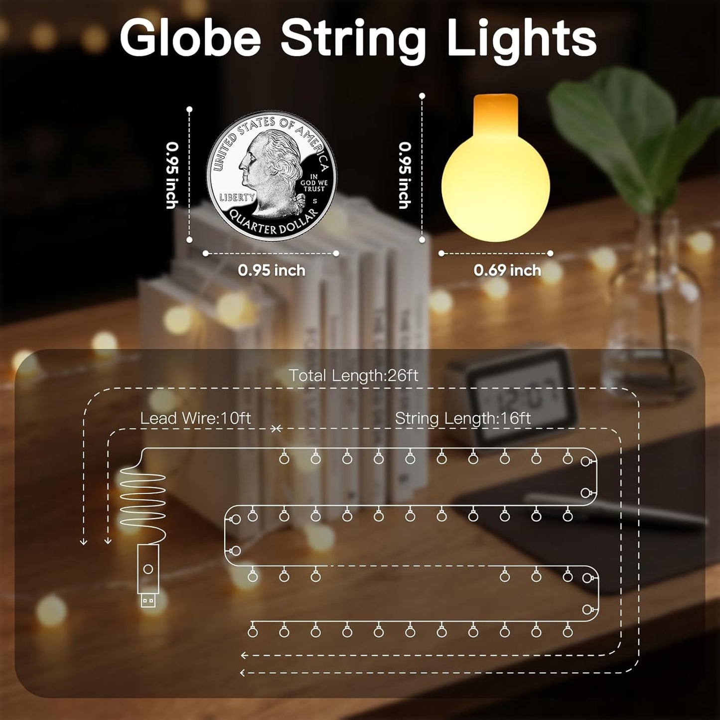 suddus String Lights for Bedroom, 66ft 200 Led Connectable Globe String Lights Indoor, Hanging Fairy Lights Plug in with Remote for Kids Room Dorm Classroom Outdoor Christmas Tree Decor, Warm White