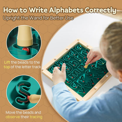 TOP BRIGHT Magnetic Letter Board - Alphabet Learning Montessori Toys, ABC Tracing Board with Magnetic Pen, Writing Practice for Toddlers, Learning Education Toys for 3 4 5 Years Old Preschool Kids