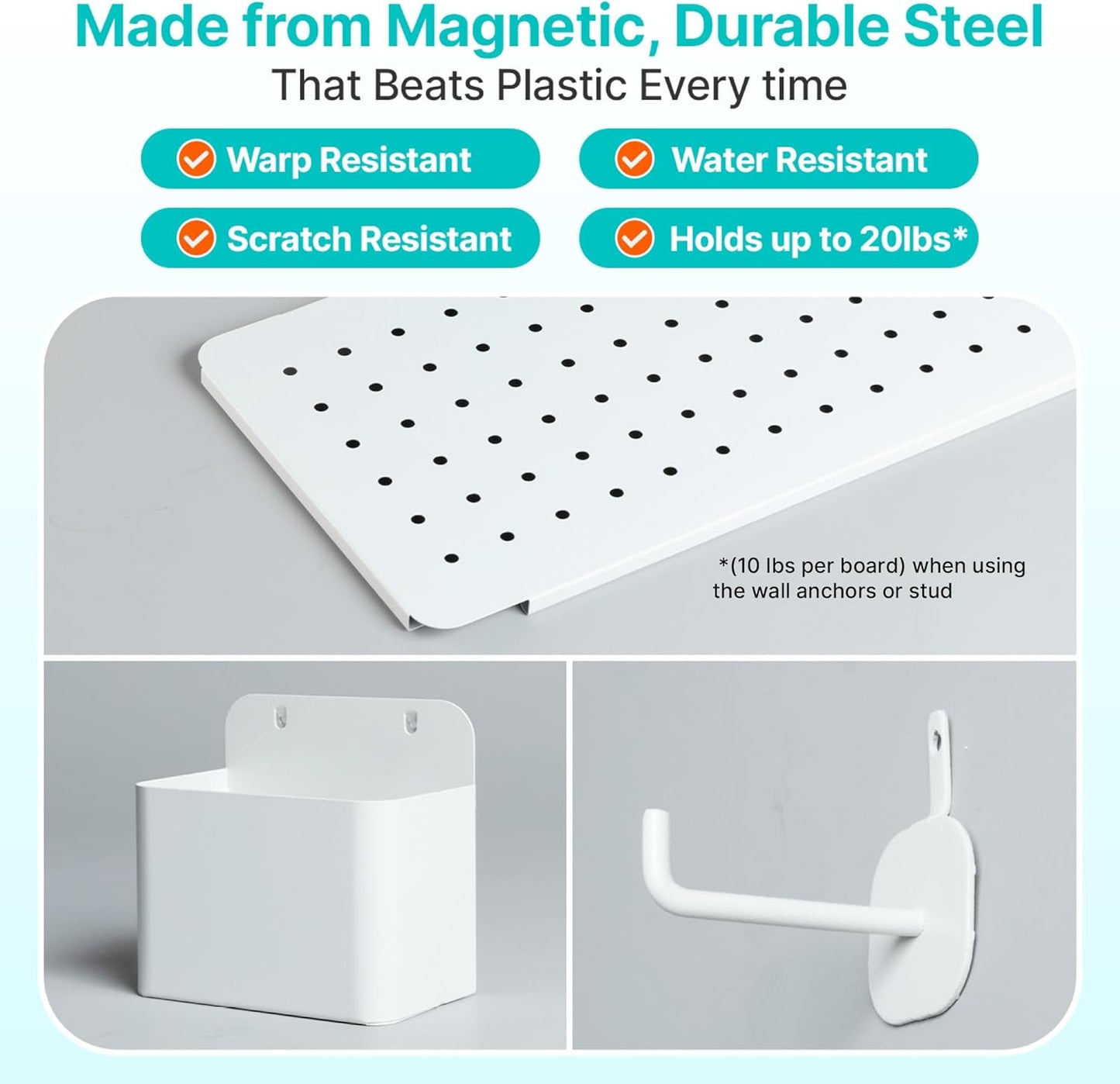 Upgraded Metal Pegboard Wall Organizer Kit – Magnetic, Heavy-Duty Peg Board with Shelves, Hooks & Clips – Wall Mount Storage for Office, Kids, Makeup, Garage & Home, Craft Organizer