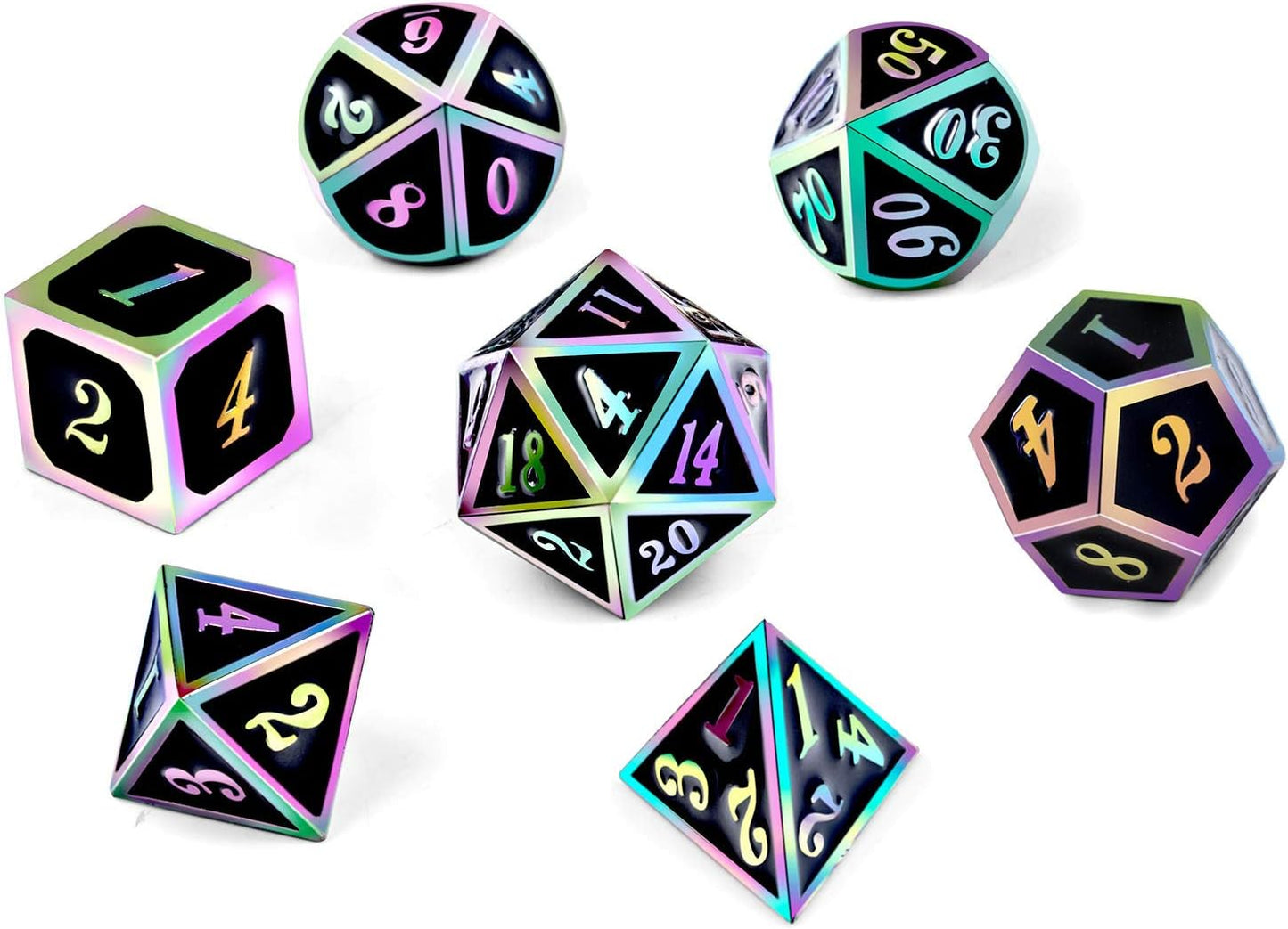 DnDnD Heavy Polyhedral Metal Dice Set with Metal Box, 7-die Shiny Blue Surface with Golden Number for RPG,Dungeons and Dragons,Pathfinder,Shadowrun,D&D,Role Palying Game and Math Teaching - Colors B