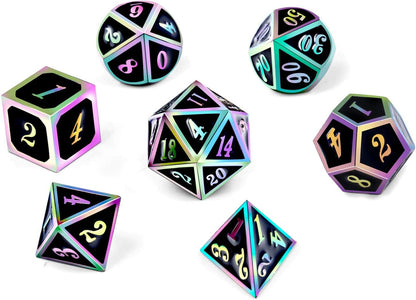DnDnD Heavy Polyhedral Metal Dice Set with Metal Box, 7-die Shiny Blue Surface with Golden Number for RPG,Dungeons and Dragons,Pathfinder,Shadowrun,D&D,Role Palying Game and Math Teaching - Colors B