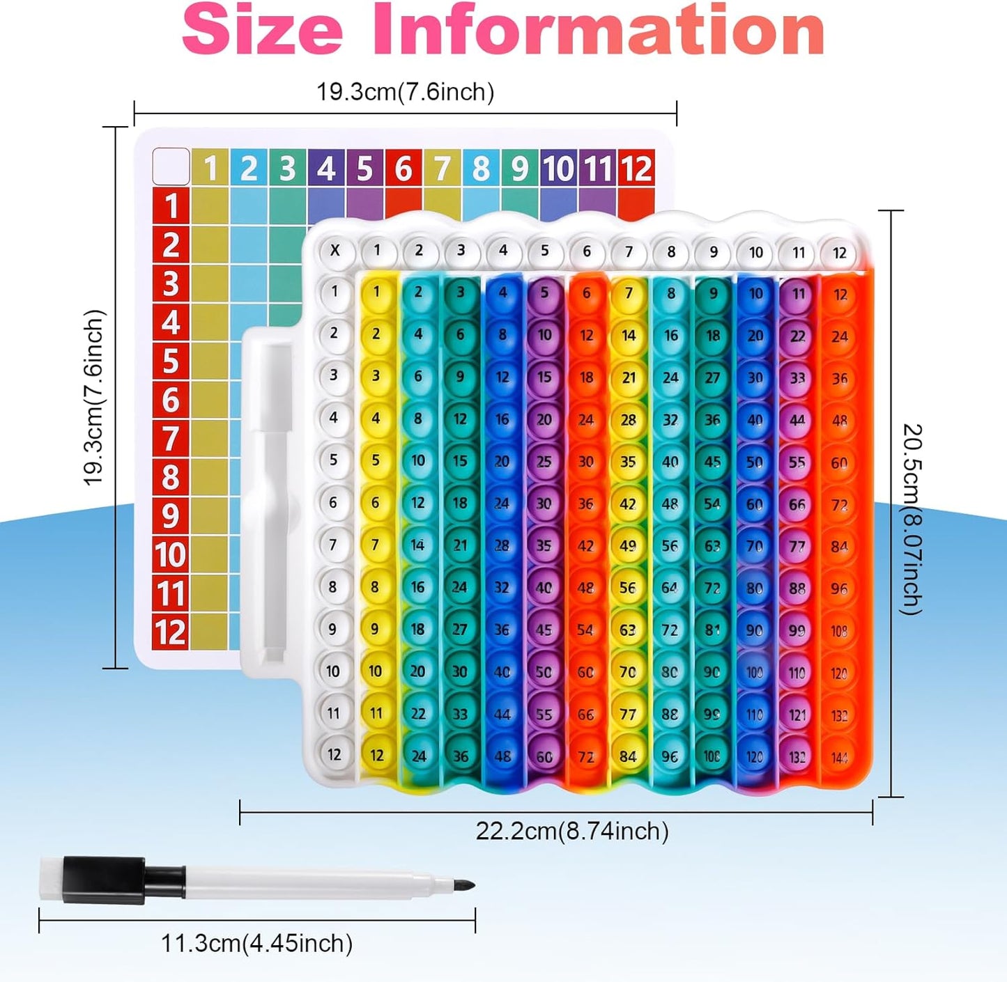 Multiplication Table Game Learning Toy Pop Multiplication Flash Cards 3rd Grade Fidget Math Game Toy 12x12 Educational Desktop Flash Card with Marker