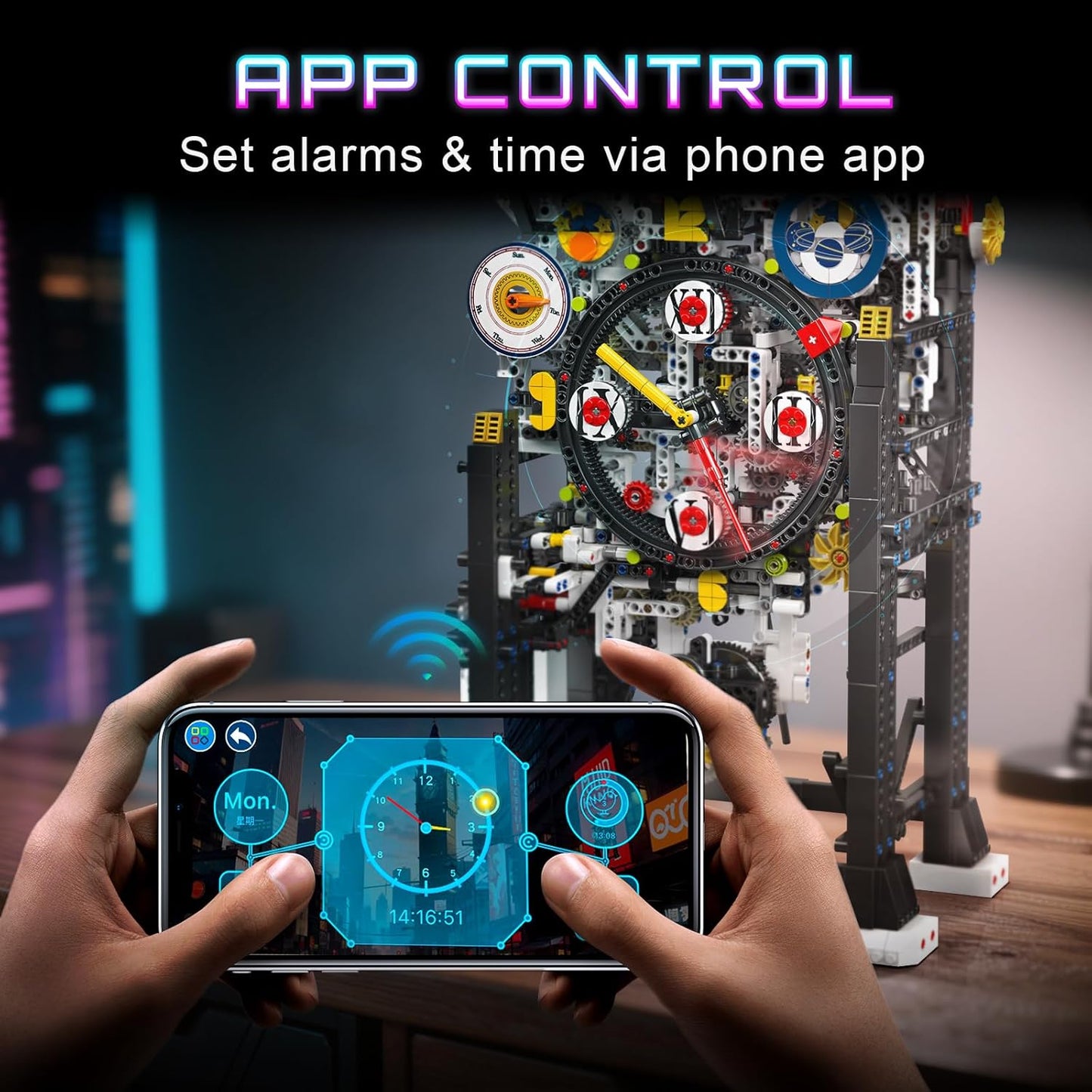 Mould King Cyberpunk Grand Clock Building Blocks Set, 3675+ Pcs Real-Time Clock Model Kit with Mechanical Gears, App Control Electric Building Model Kit, Creative Gift Toys for Adults Teens