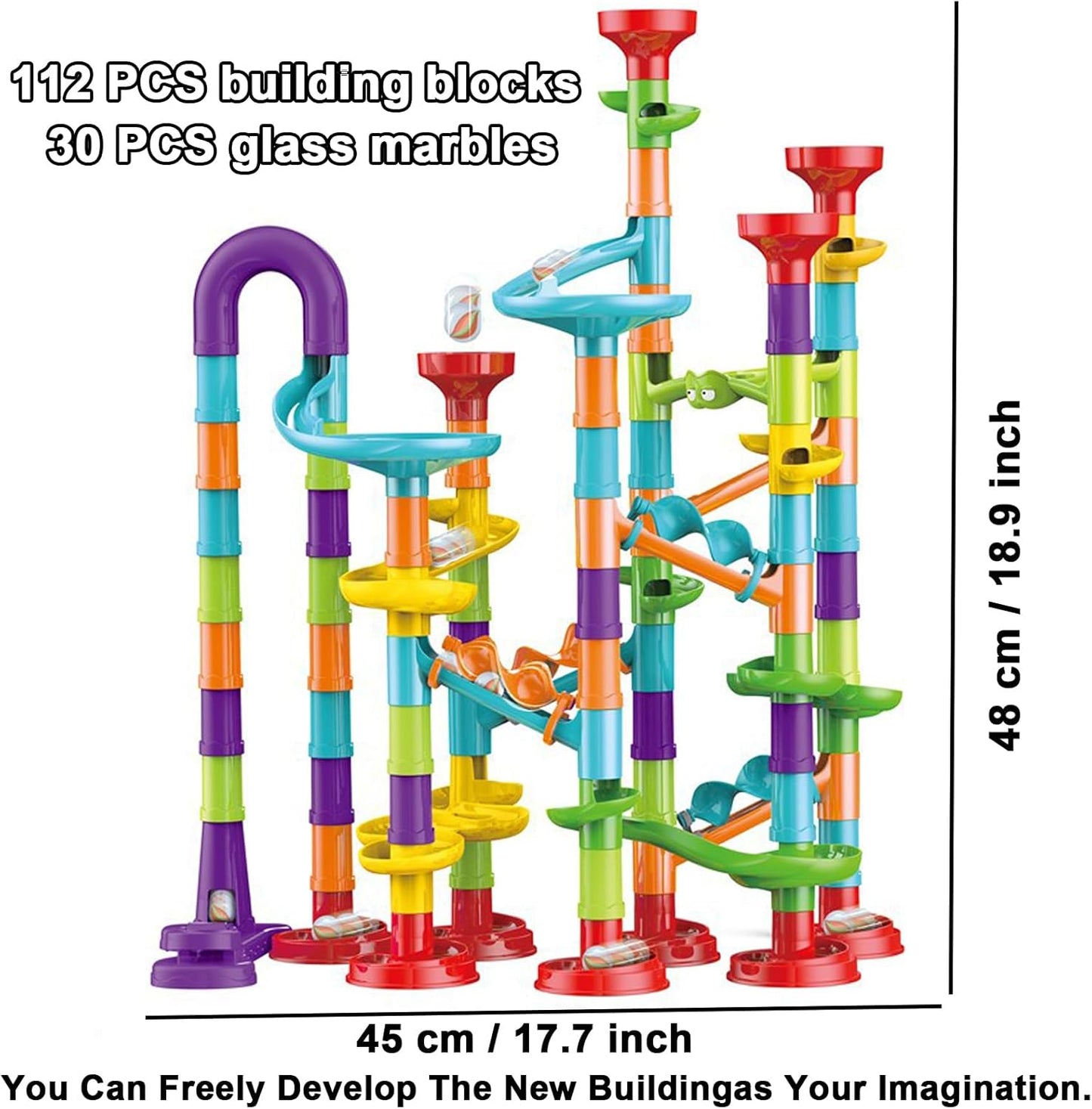 50 PCS Marble Toy Premium Set,STEM Educational Building Block Toy,Marble Track Race Set with 15 Glass Marbles for Boys & Girls,Construction Building Blocks Toys for Kids