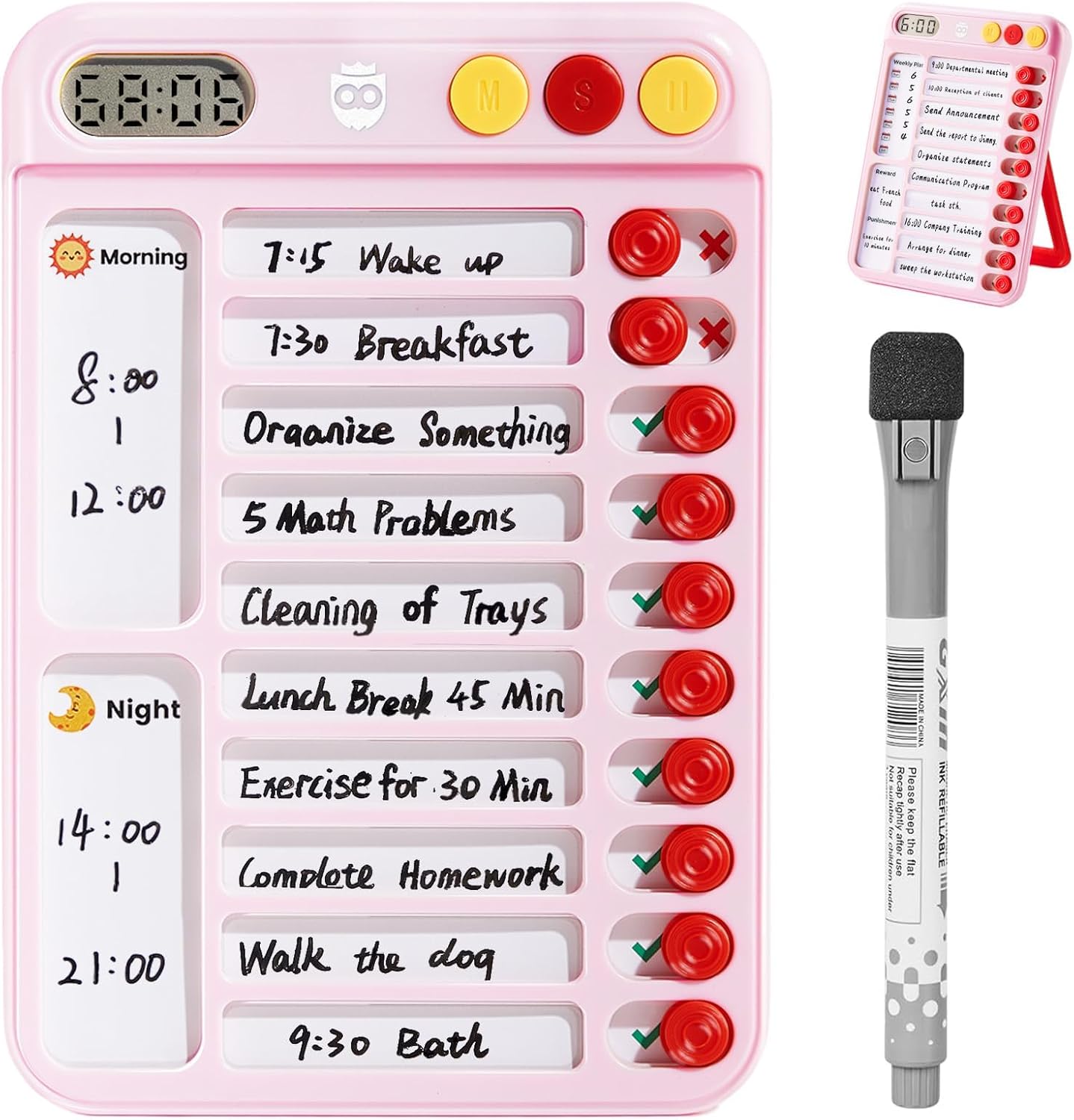 Magnetic Chore Chart for Kids, ADHD Tools for Kids to Do List Checklist Task Board Routine Chart Visual Schedule for Fridge with 10 Sliders and Magnetic Marker - White