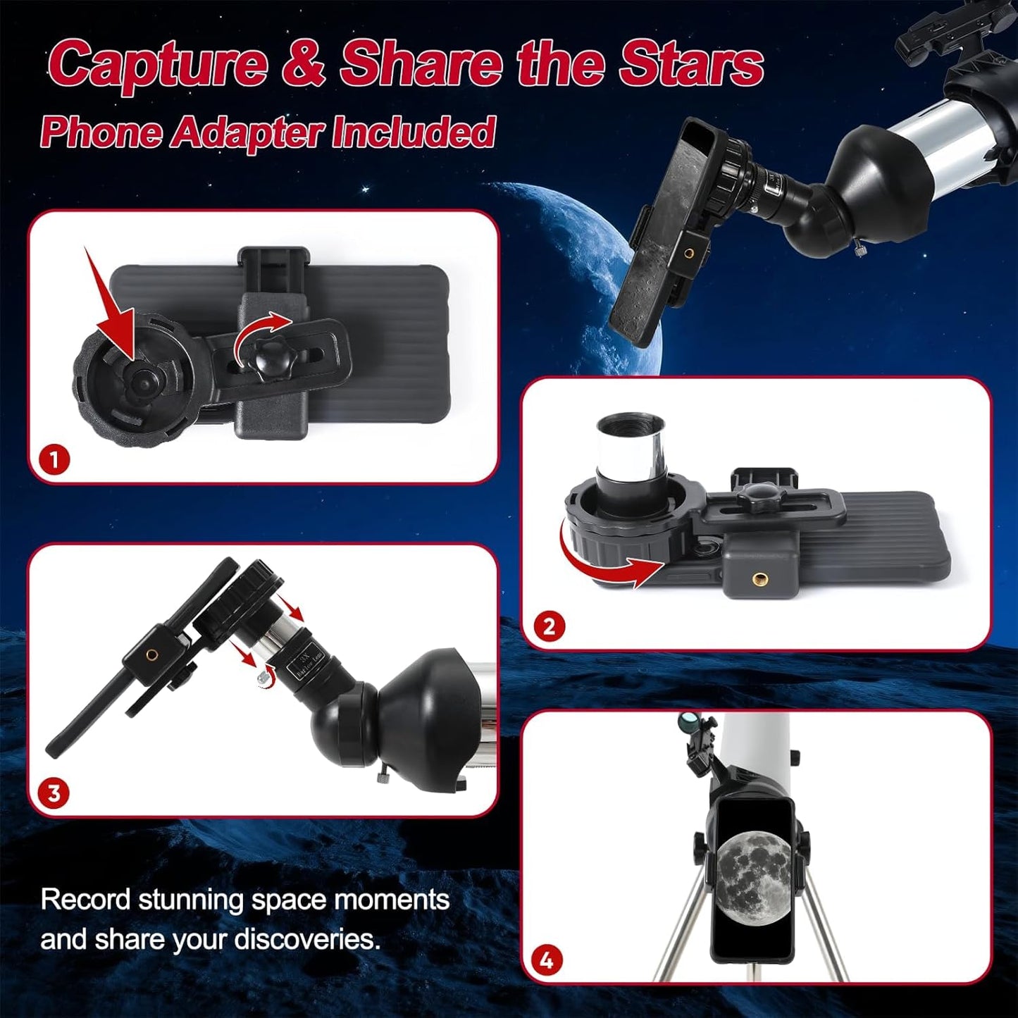 Telescope for Kids & Adults – 80mm Refractor Telescope with 600mm Focal Length, Tripod, Barlow Lens & Phone Adapter High Powered Astronomical Telescopes for Beginners, Telescopio para Adults