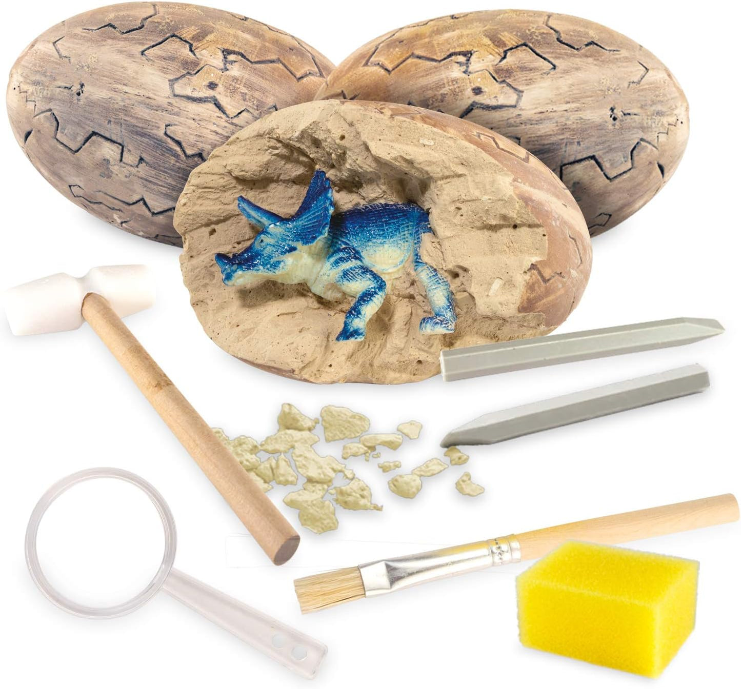MindWare Dig It Up! Dinosaur Excavation Kit – Discovery Gift kit for Kids – Learn About Dinosaurs! – 3 Large Dino Digs with Explorer Vest, 5 Realistic Tools, Clean-up mat & Educational Fun-fact Cards