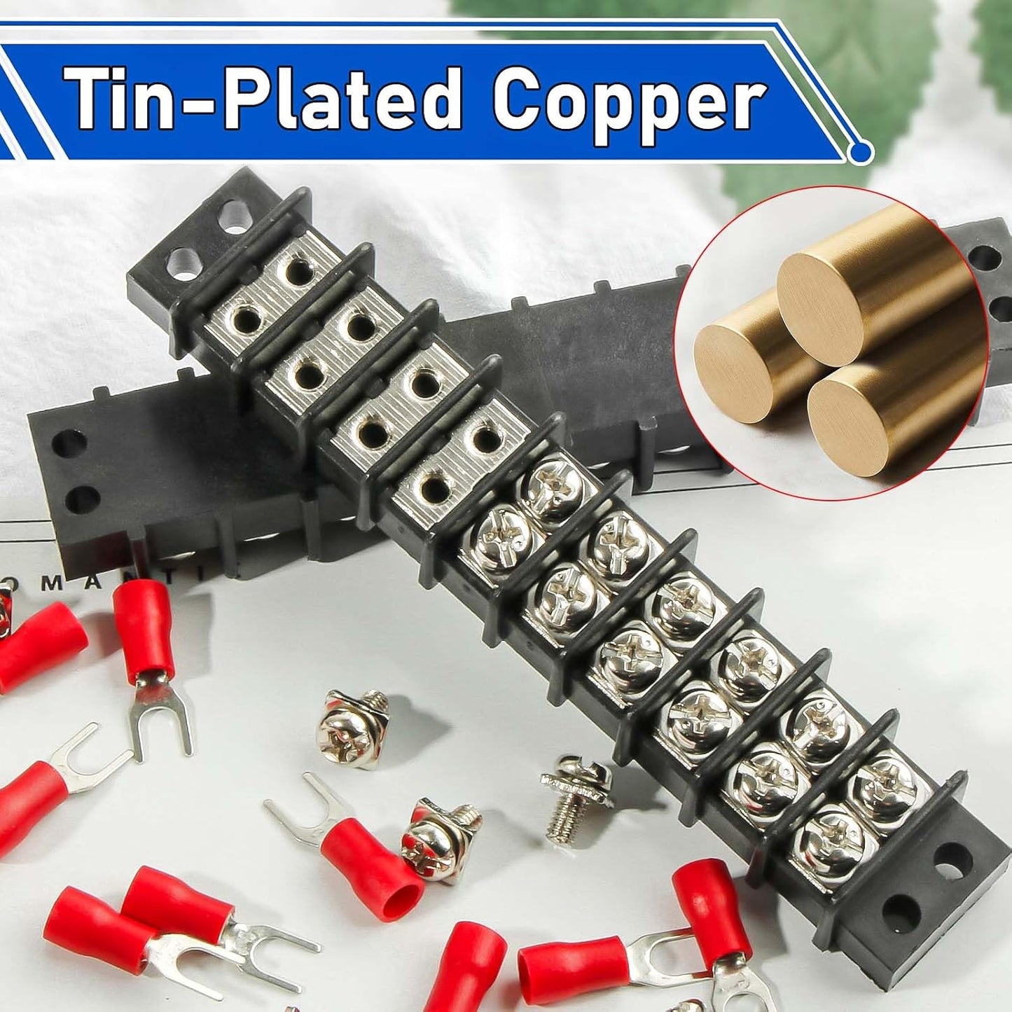 3sets 10 Position Terminal Strips， Dual Screw Terminals Block Strip with 16-14AWG Insulated Fork Wire Connectors for Electrical Wiring