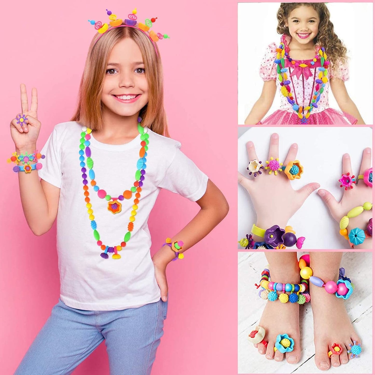 NIDOOT 550Pc+ Pop Beads Jewelry Making kit for Girls 4-6, Arts and Crafts for Kids Ages 4-8, Toys for 4 5 6 Years Old Girl Birthday Christmas Gifts Ideas, Bracelet Necklace Ring Snap Bead Set