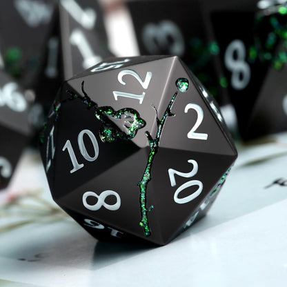 DnDnD Heavy Polyhedral Metal Dice Set with Metal Box, 7-die Shiny Blue Surface with Golden Number for RPG,Dungeons and Dragons,Pathfinder,Shadowrun,D&D,Role Palying Game and Math Teaching - Colors B