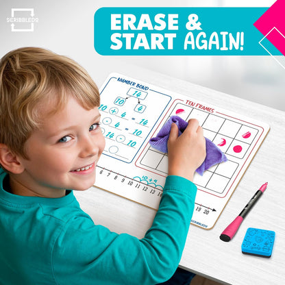 SCRIBBLEDO Number Bond, Ten Frame & Number Line 9x12 Double-Sided Dry Erase Math Board 1–120 Number Chart on Back Reusable Learning Whiteboard for Teacher Classroom Student Homeschool