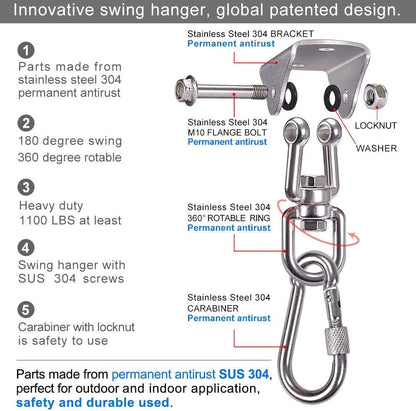 SELEWARE Anti-Squeaking Swing Hanger Stainless Steel Swing Set Hook Ceiling Mount Bracket for Hammock Chair Toddler Swing Yoga Swing Punching Bag 2 Packs