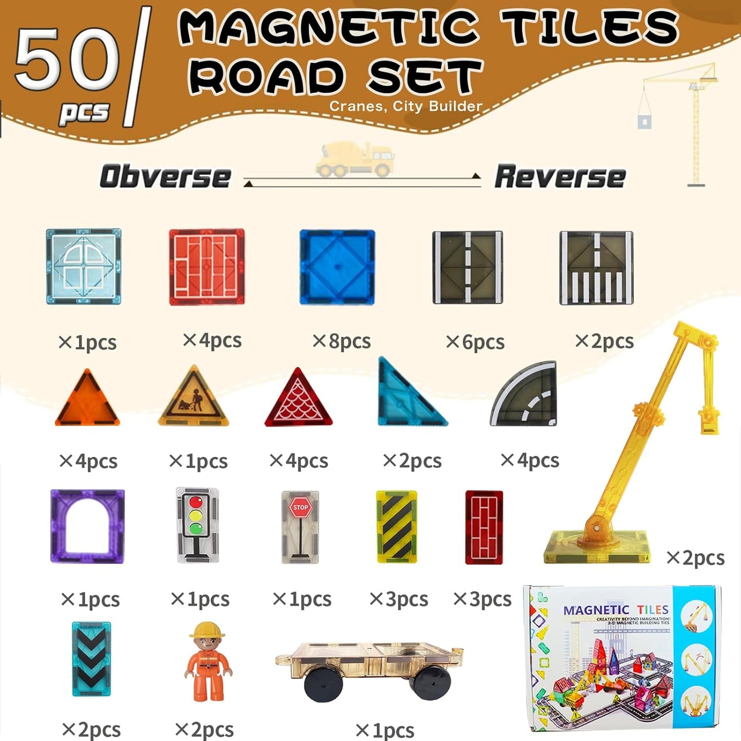 Magnetic Tiles Road Set, Magnet Tiles for Kids Ages 3-5 4-8 5-7, Magnetic Building Blocks Montessori Educational STEM Creativity Toys 3+ Year Old Boys & Girls Toddlers Kids Christmas Birthday Gifts