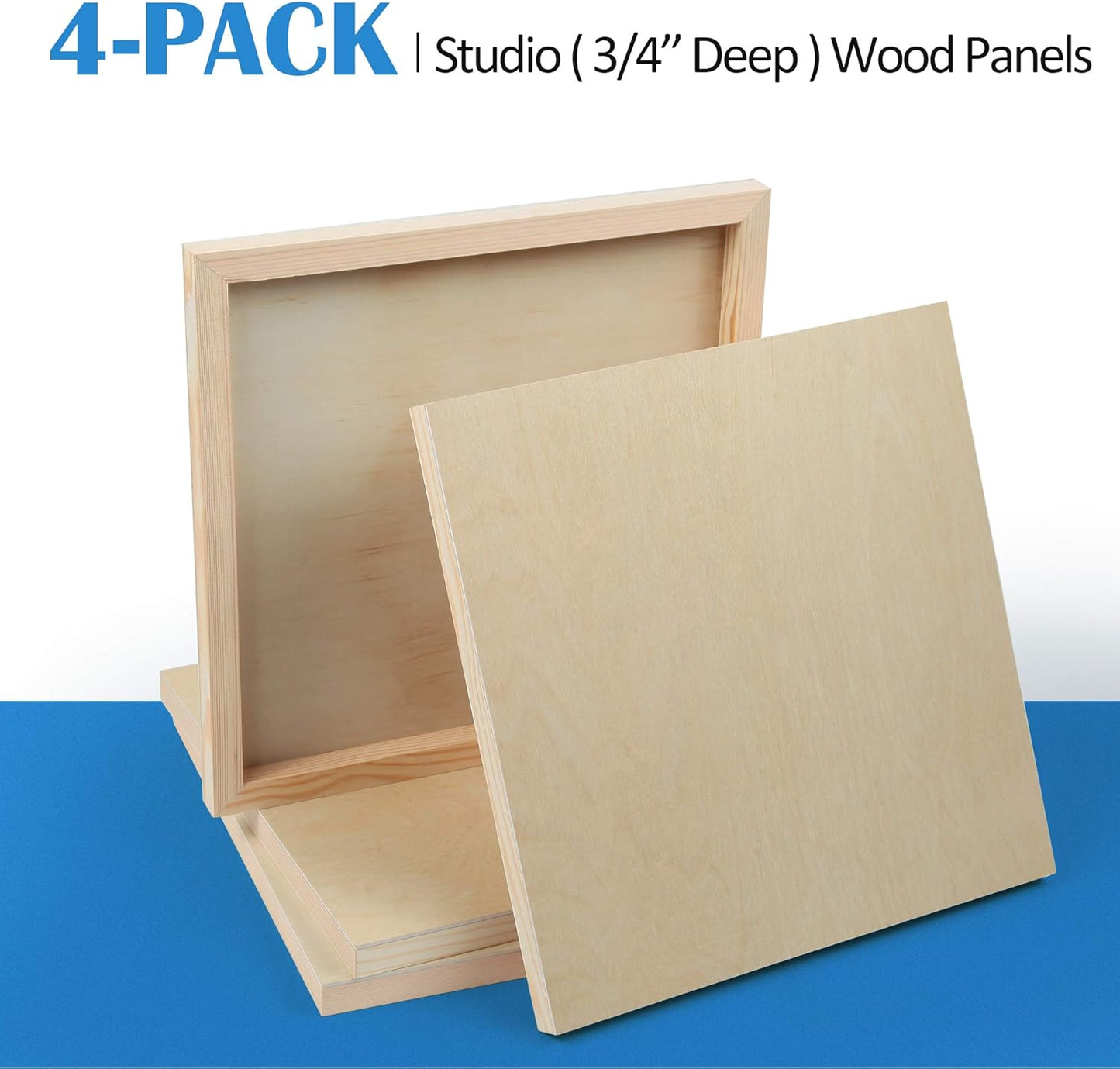Falling in Art Unfinished Birch Wood Canvas Panels Kit, 4 Pack of 8x10’’ Studio 3/4’’ Deep Cradle Boards for Pouring Art, Crafts, Painting, and More