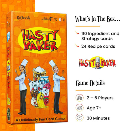 Hasty Baker Family Card Game - A Race to Collect Ingredients and Complete Recipes, for Families, Adults, Kids, Ages 7+, 2-6 Players, by GoChuckle