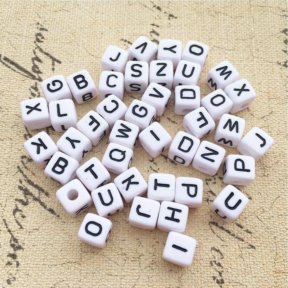 DAHI 400PCS Cube Letter Beads 8mm Alphabet Bead Colorful A-Z Acrylic Letter Beads for Jewelry Making (Color White 8x8mm)