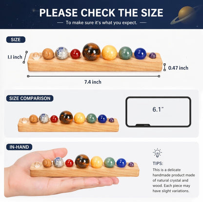 ZENFUN Nine Planets in Solar System with Wooden Stand, Natural Gemstones Sphere Solar System Model Kit, Planet Marbles, Space Themed Bedroom Decor, Best Birthday Science Astronomy Gifts