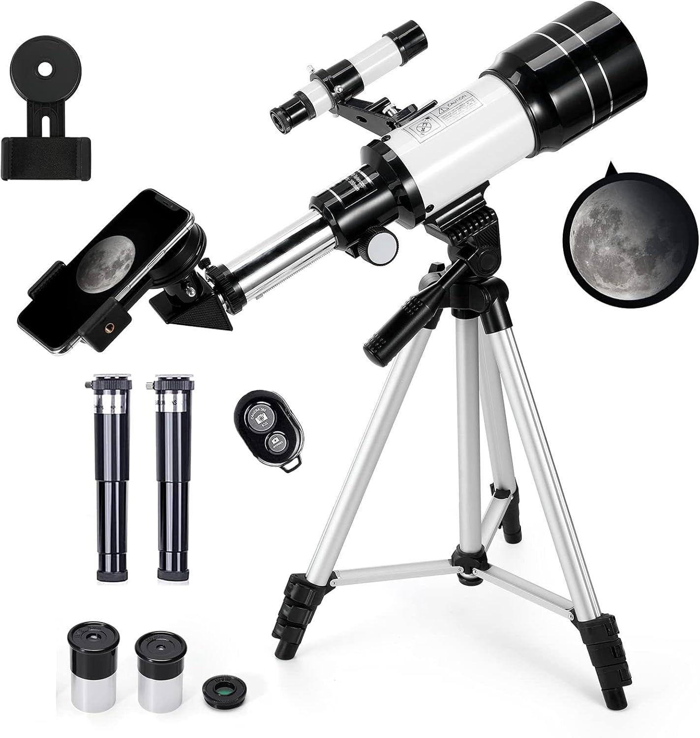 Telescope for Kids & Adults, 70mm Aperture 300mm Telescopes for Astronomy Beginners, 15X-150X Magnification Portable Refractor Telescope with Adjustable Tripod, Phone Adapter