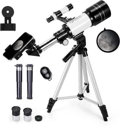 Telescope for Kids & Adults, 70mm Aperture 300mm Telescopes for Astronomy Beginners, 15X-150X Magnification Portable Refractor Telescope with Adjustable Tripod, Phone Adapter