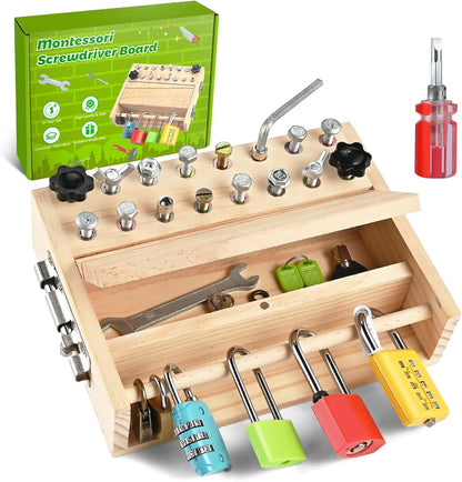 Montessori Screwdriver Board Set, Montessori Toys for 3 4 5 with 6 Locks and Keys, Toddler Screwdriver Toy, Kids Tool Set, Preschool Learning Sensory Toy, Fine Motor Skills Toys