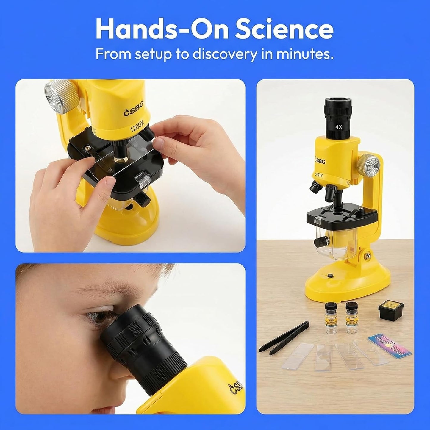Little World Microscope for Kids, 100x 400x and 1200x Science Kits for Kids Age 5-7 Age 8-12, Microscope Beginner Kit with LED, Learning Resources Toys, Science Experiment STEM Kits for Boys Girls