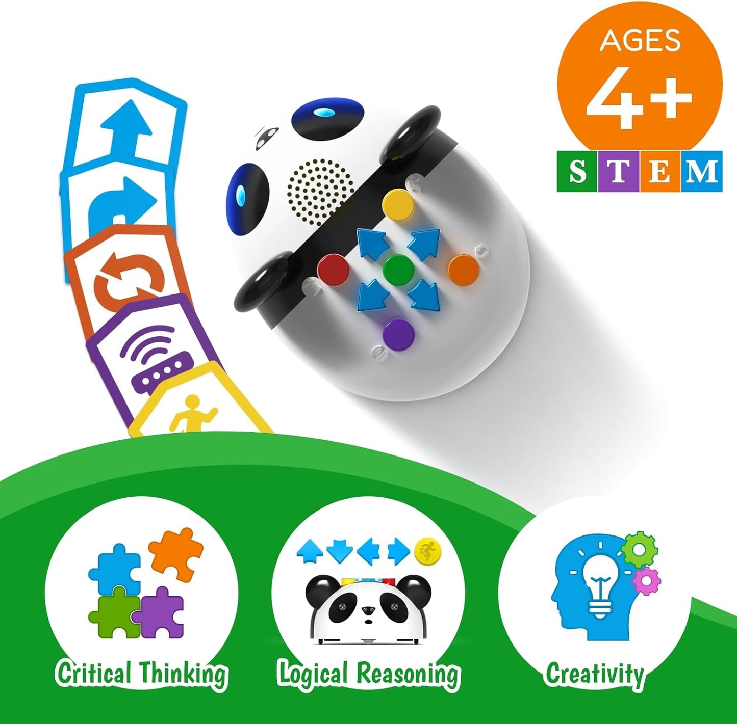 Apitor Robot Panda Coding Robot Activity Set - 48 Pieces, Screen-Free STEM Learning Toy with Smart Sensing & Loops, Educational Programming Gift for Kids Ages 4-5
