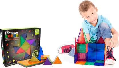 PicassoTiles Kids Toy Building Block Set Glow in The Dark Children Construction Kit Magnet Tiles Magnetic STEM Interlocking Playboard Educational Learning Stacking Blocks Child Brain Development PT60