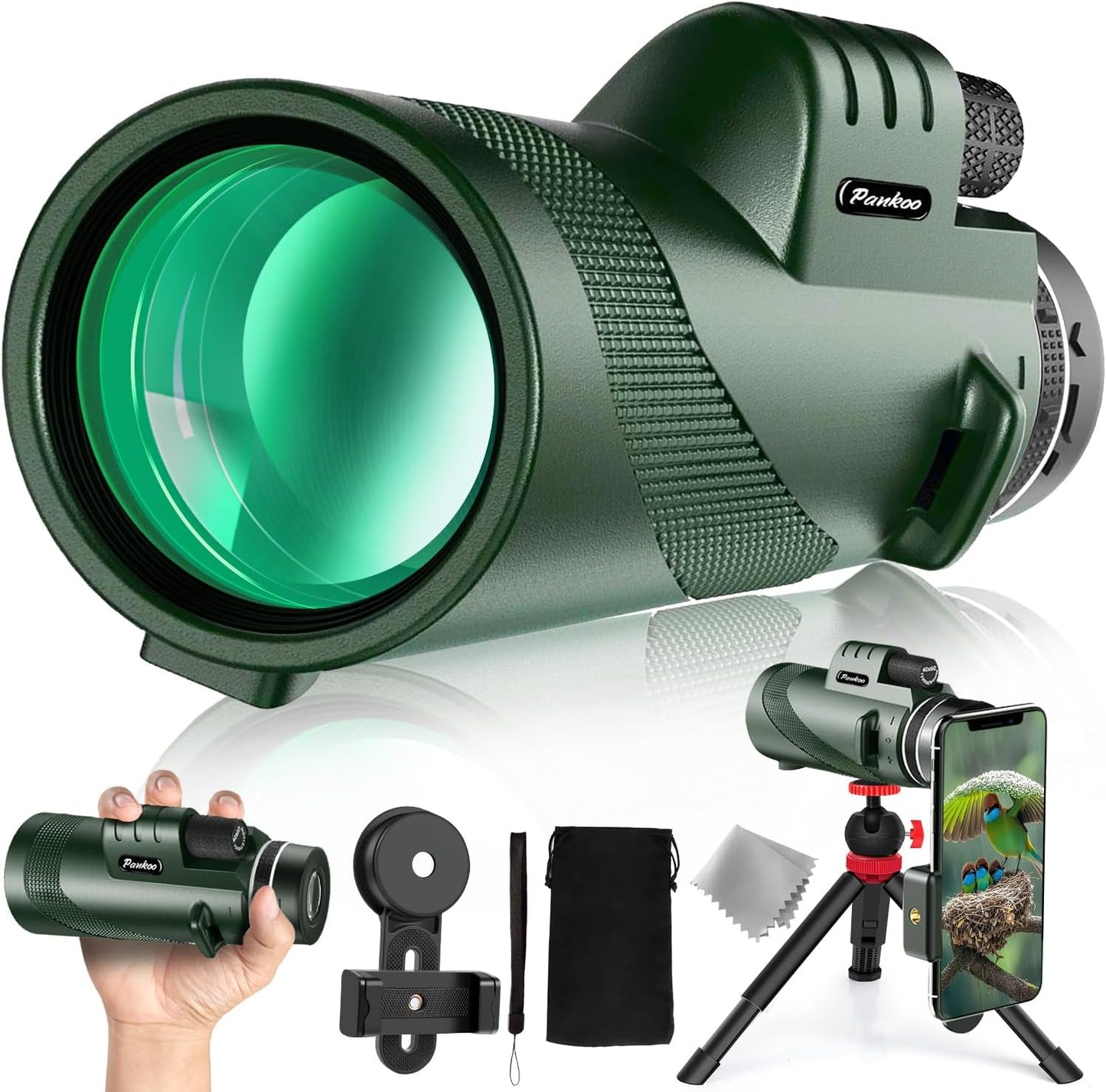 Pankoo 12x60 HD Monocular Telescope for Adults high Powered | Comes with Smartphone Adapter Tripod Hand Strap | Suitable for Bird Watching Sports Hiking Traveling