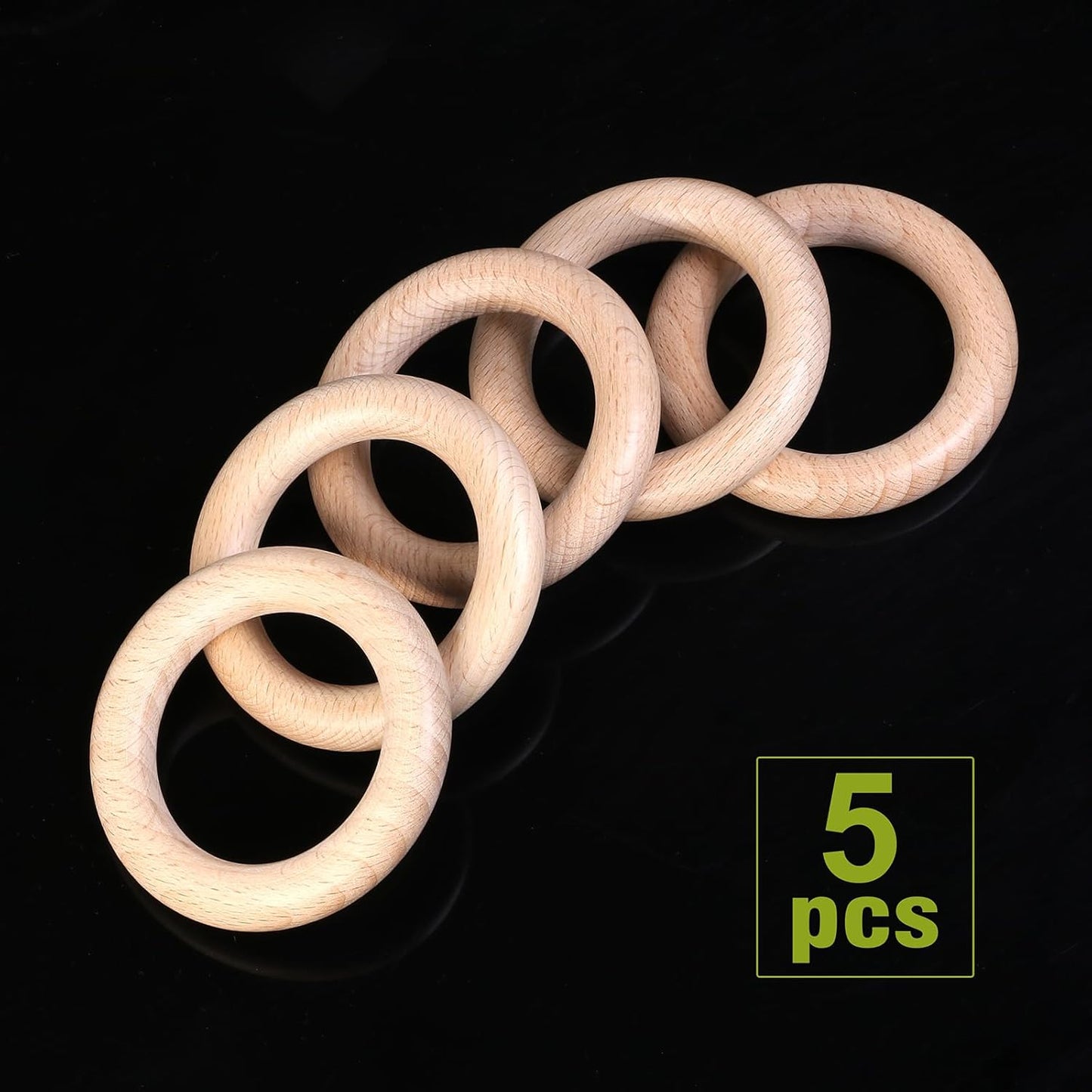 FoDau770 5pcs Natural Beech Wooden Rings, Unfinished Solid Wood Rings Heavy Duty Wood Circles, Macrame Craft Circles for Party, Home Decor & DIY Making - Outer Diameter: 3 Inch