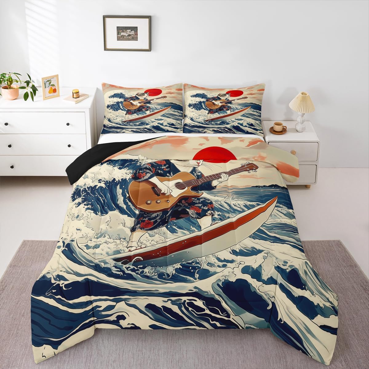 Erosebridal Drum Kit 3D Print Kids Comforter Sets Rock Music Themed Full Bedding Set for Boys Girls Musical Pattern Comforter Set,Colorful Retro Style Quilt Duvet 3 Pcs