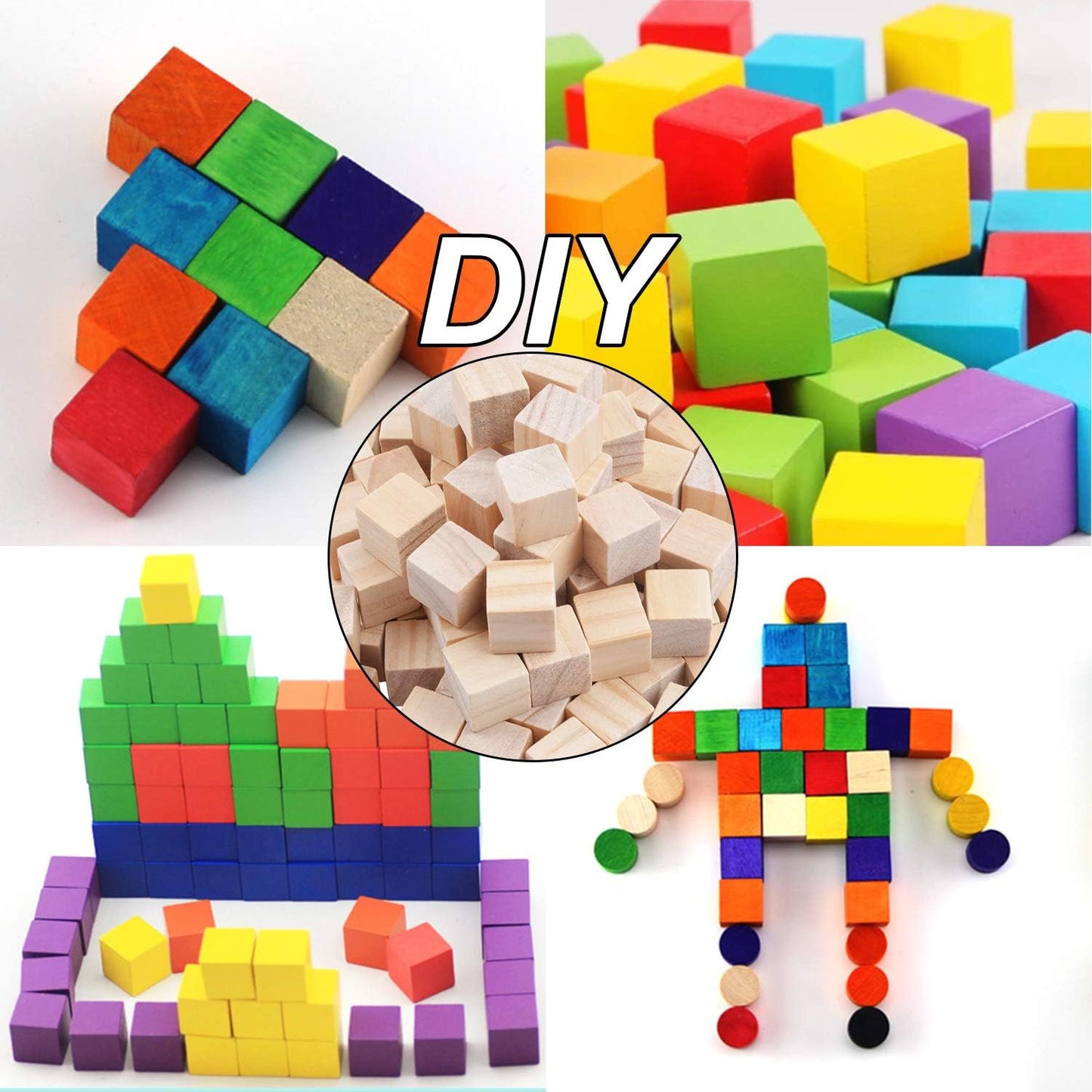 Wood Cubes,50pcs Square Blocks Unfinished Cubic Wooden for Math Counting Craft Childlike Game,2cmx2cmx2cm
