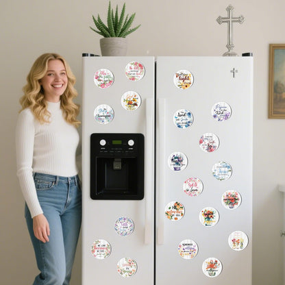 Bible Verses Fridge Magnets Set - Wxiben 20Pcs Floral Christian Religious Refrigerator Magnets Inspirational Scripture Magnetic Decorations Refrigerator Stickers for Home Fridge Office Kitchen Locker