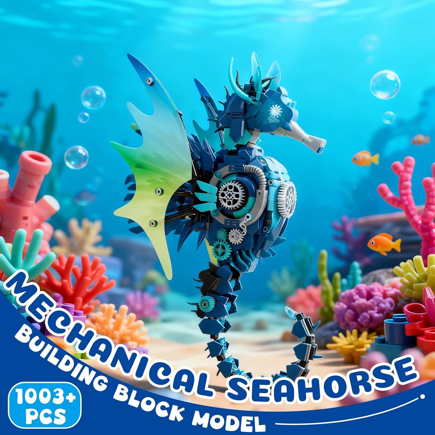 Mechanical Seahorse Building Set Steampunk Ocean Animal Model Kit Articulated Sea Creature Construction Toy Gift for Marine Life Enthusiasts for Adults Teens 1003 Pieces