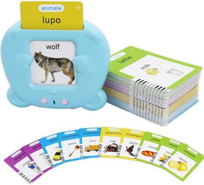 Spanish & English 510 Words Alphabet Bilingual Talking Flash Cards for 3-8 Years Toddlers, Pocket Speech Buddy Therapy Autism Toys, Educational Learning Interactive Toy for Boys Girls Kids Gifts Blue