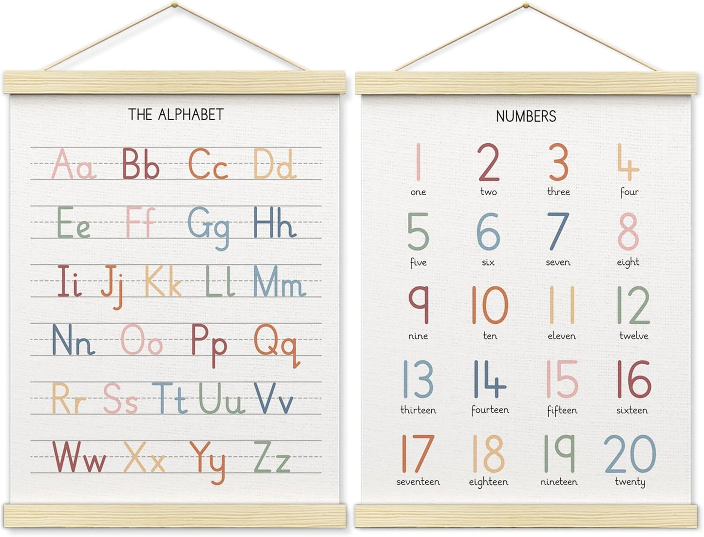 BONETAT Numbers alphabet poster for Nursery Toddlers, Play Room Wall Decor, ABC Wall Chart, Wall Hanging Decor for Toddler Playroom Decor Kids Wall Decor, Wooden Alphabet Banner-A02