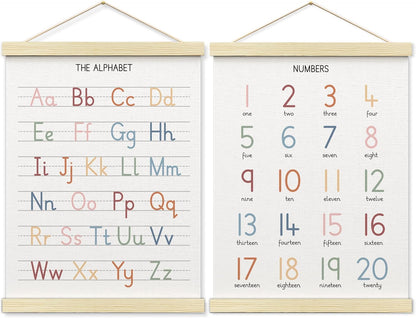 BONETAT Numbers alphabet poster for Nursery Toddlers, Play Room Wall Decor, ABC Wall Chart, Wall Hanging Decor for Toddler Playroom Decor Kids Wall Decor, Wooden Alphabet Banner-A02