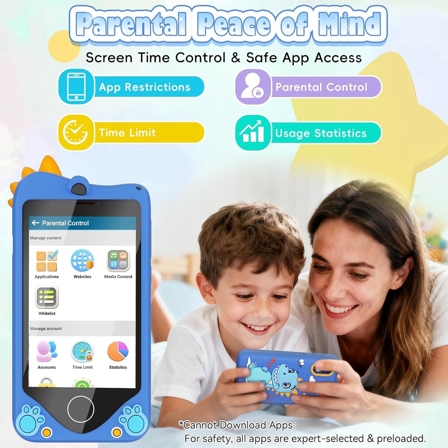 PROGRACE Kids Smart Phone - Talk & Text Learning Toys Cell Phone with Parental Controls, Safe Apps, 4.2" Touchscreen, Dual Camera, Games, Christmas Birthday Gifts for Kids Boys Girls Ages 5-14