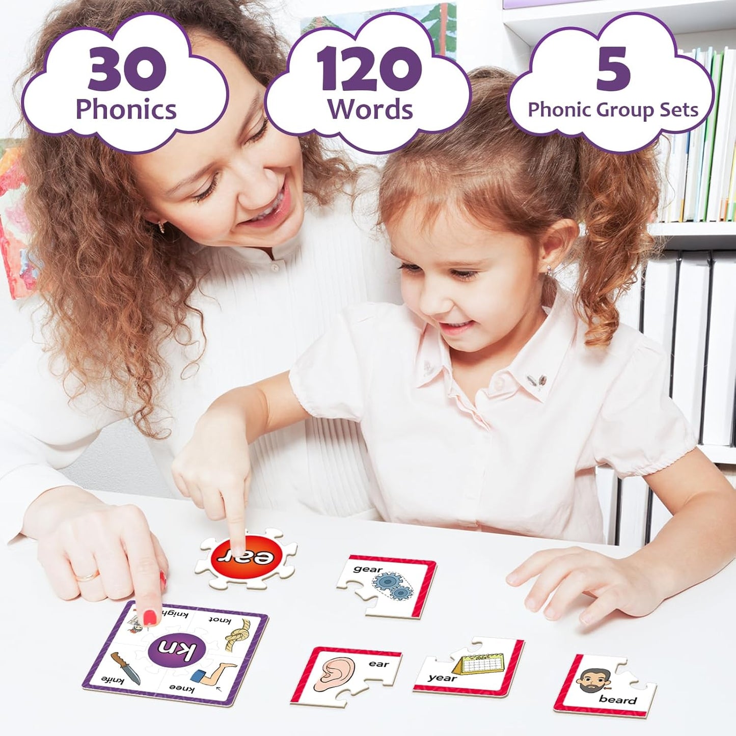 Torlam Phonics Puzzle, Rhyming Games Phonics Games Flash Cards for Kids Toddler, Learn to Read Spelling Reading Sight Words, Long Vowel Silent E Site Words for Preschool Kindergarten Homeschool