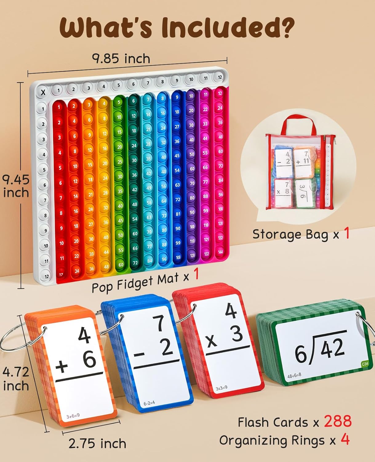 JoyCat Multiplication Flash Cards + Chart- 156 Hole Punched Math Game Flashcards for Kids Ages 8 and Up, Times Table Manipulatives for Preschoolers 3rd,4th,5th,6th Grade