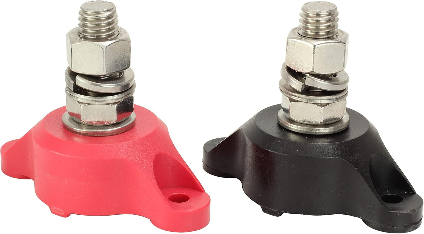 Fastronix 3/16" (#10-32) Stainless Steel Single Stud Power and Ground Junction Block Red and Black