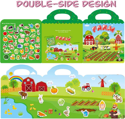 RUSON Reusable Sticker Book for Kids, 2 Sets Educational Learning Toys Travel Stickers Activity Books for Toddler Girls Boys Age 3+ Birthday Gifts - Vehicle & Dinosaur