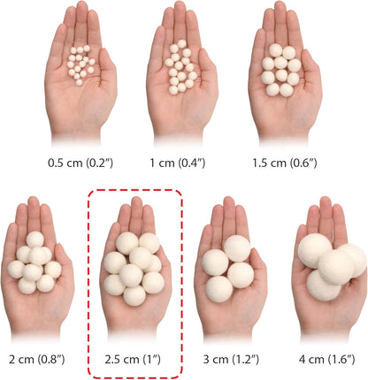 Glaciart One Wool Felt Balls, Felt Ball (240 Pieces) 2.5 Centimeters - 1 Inch, Handmade Felted Pure White Color - Bulk Small Puff for Felting and Garland