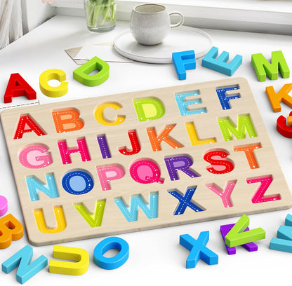 Zeoddler Alphabet Puzzles, ABC Preschool Learning Toys, Wooden Toys for Toddlers, Alphabet Shape Puzzles for Kids, Gift for Girls Boys