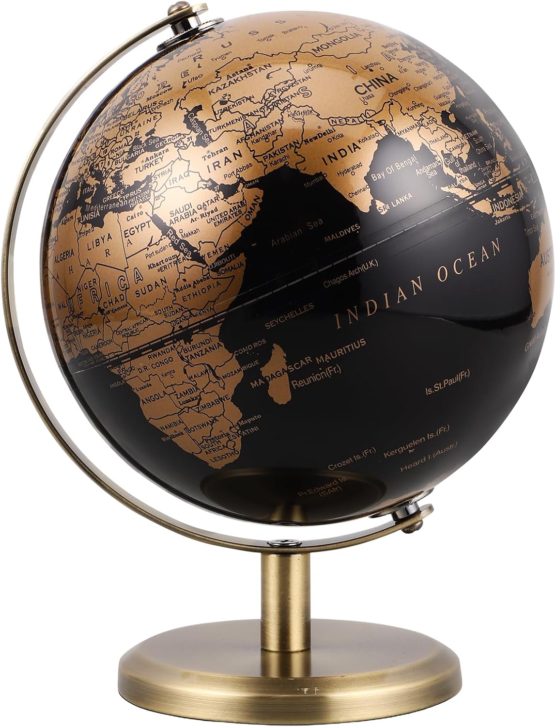 6 Inch Small World Globe with Antique Bronze Stand Black Gold Earth Desktop Decor for Kids & Adults Geography Learning Globe for Home Office Classroom